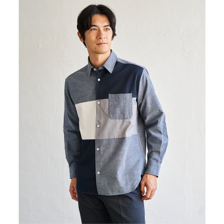 ネイビーブルー | オックスブロックスグラデシャツ | ikka 