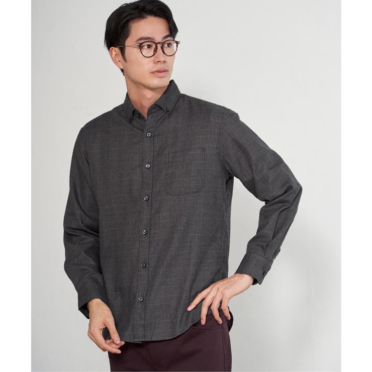 イージーケアネルチェックスイスカラーボタンダウンシャツ | ikka  | 詳細画像3 