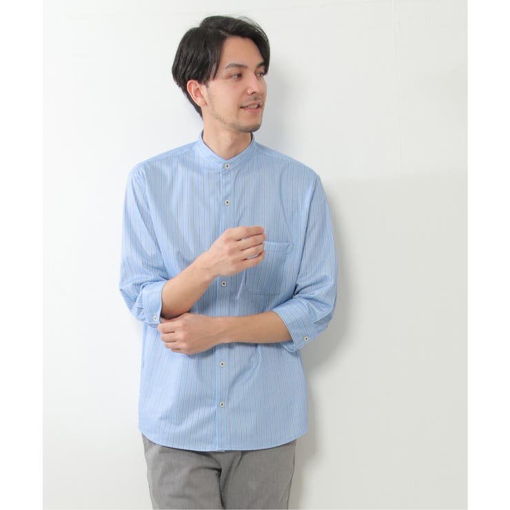 7分袖イージーケアバンドカラーシャツ[品番：IKAW0018893]｜ikka