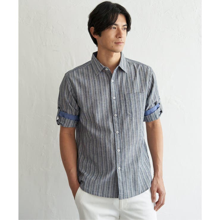 【吸水速乾】フレンチリネンMIX袖2WAYストライプシャツ | ikka  | 詳細画像8 