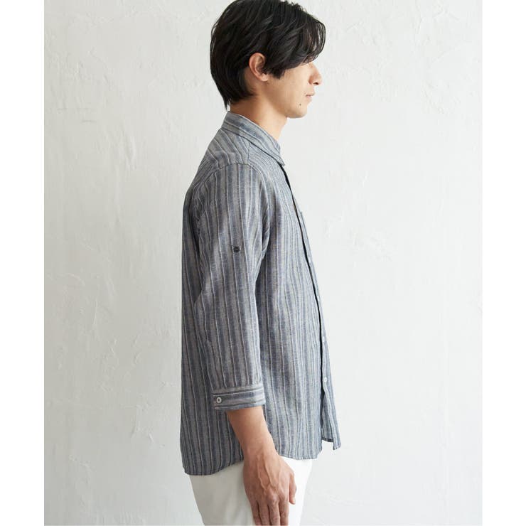 【吸水速乾】フレンチリネンMIX袖2WAYストライプシャツ | ikka  | 詳細画像12 