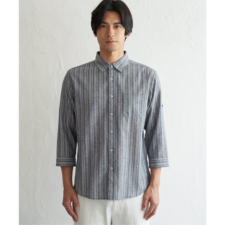 【吸水速乾】フレンチリネンMIX袖2WAYストライプシャツ | ikka  | 詳細画像14 