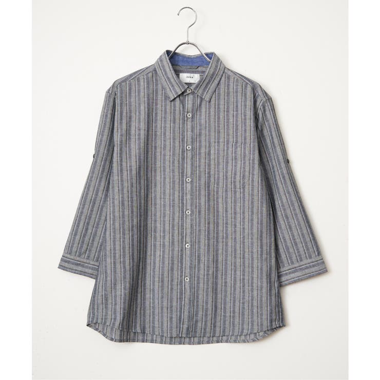 【吸水速乾】フレンチリネンMIX袖2WAYストライプシャツ | ikka  | 詳細画像15 