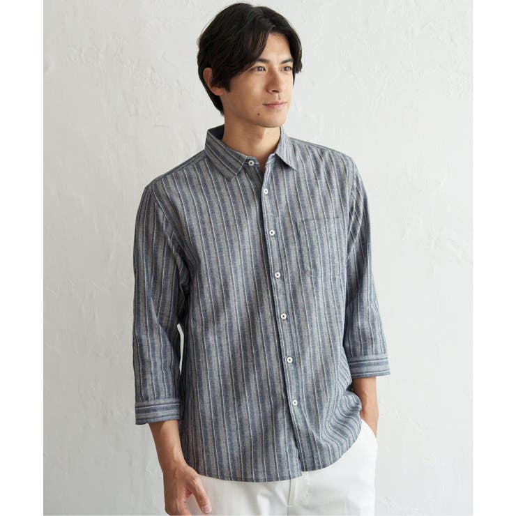 【吸水速乾】フレンチリネンMIX袖2WAYストライプシャツ | ikka  | 詳細画像2 