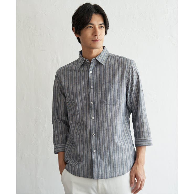 【吸水速乾】フレンチリネンMIX袖2WAYストライプシャツ | ikka  | 詳細画像3 