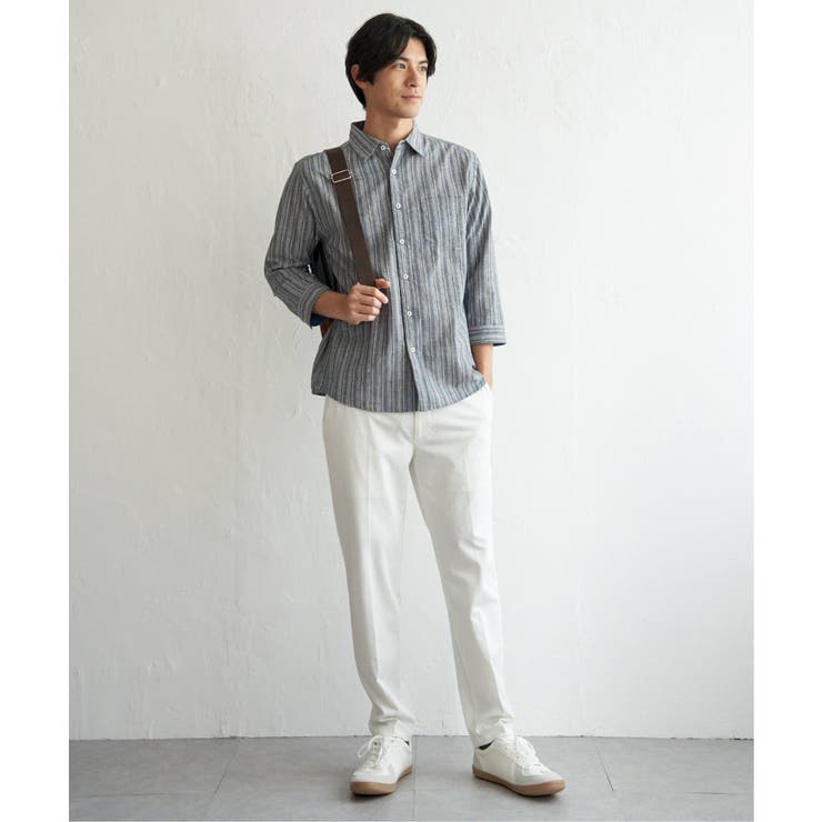 【吸水速乾】フレンチリネンMIX袖2WAYストライプシャツ | ikka  | 詳細画像4 