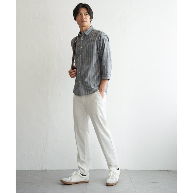 【吸水速乾】フレンチリネンMIX袖2WAYストライプシャツ | ikka  | 詳細画像5 