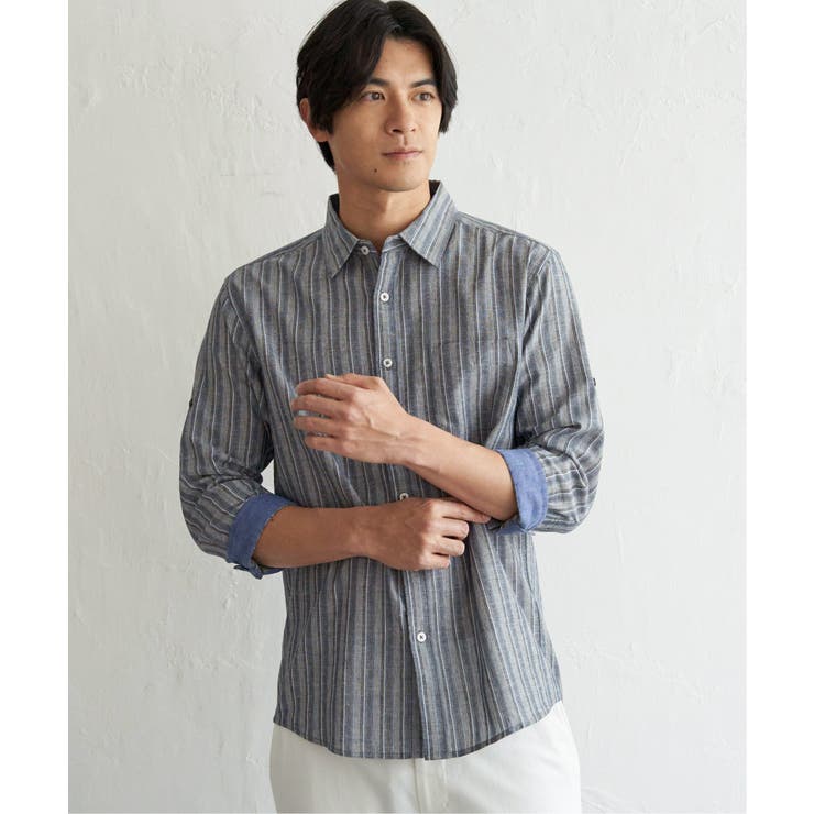 【吸水速乾】フレンチリネンMIX袖2WAYストライプシャツ | ikka  | 詳細画像6 