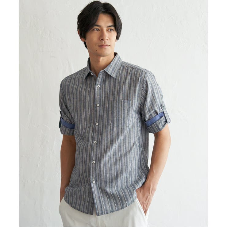 【吸水速乾】フレンチリネンMIX袖2WAYストライプシャツ | ikka  | 詳細画像7 