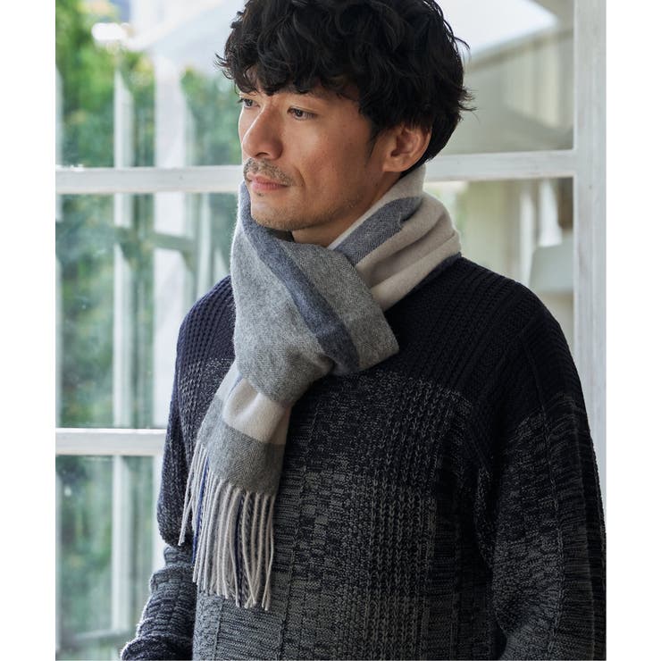 ウールパネルヘリンボーンマフラー | ikka  | 詳細画像1 