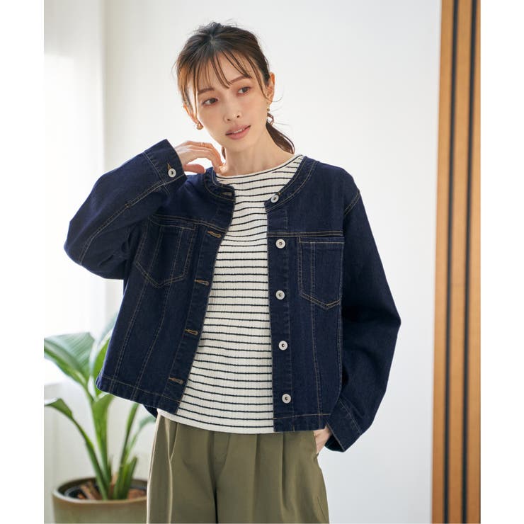 ネイビーブルー | ストレッチデニムノーカラーシャウター【親子コーデ】 | ikka 