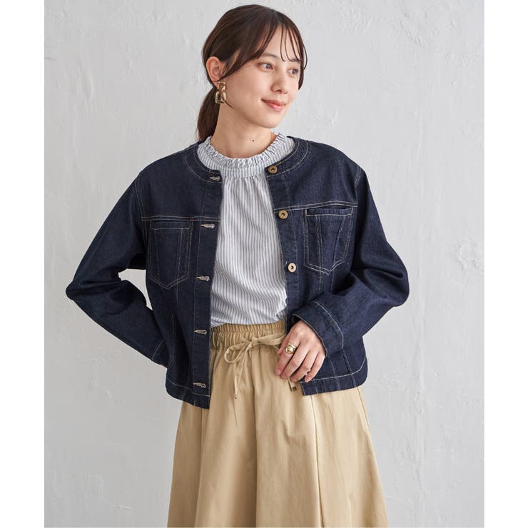 ストレッチデニムノーカラーシャウター【親子コーデ】 | ikka  | 詳細画像16 