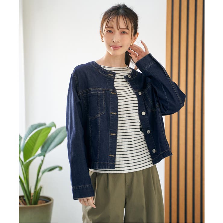 ストレッチデニムノーカラーシャウター【親子コーデ】 | ikka  | 詳細画像2 