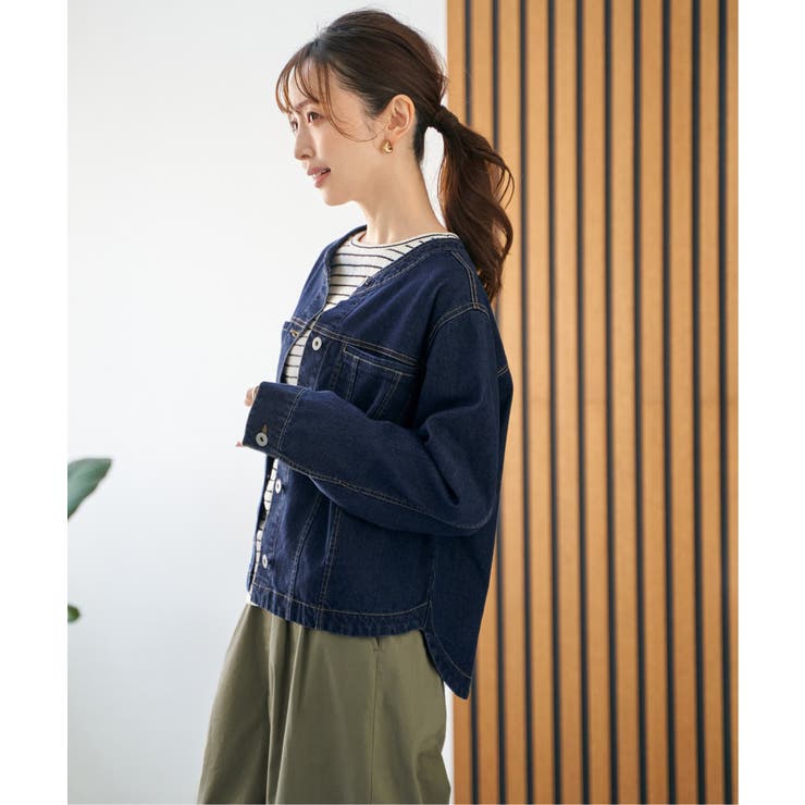 ストレッチデニムノーカラーシャウター【親子コーデ】 | ikka  | 詳細画像3 