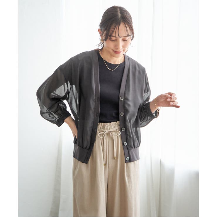 チャコール | シアー9分袖カーデブルゾン | ikka 