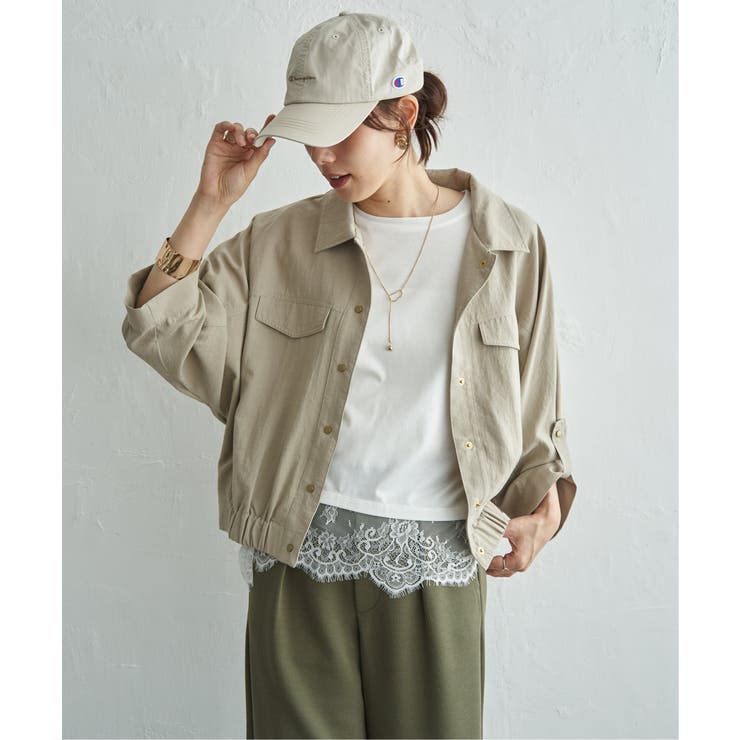 ベージュ | レーヨンナイロンツイルロールアップブルゾン | ikka 