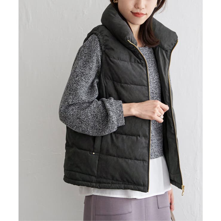 チャコール | 細コールボリューム襟ベスト | ikka 