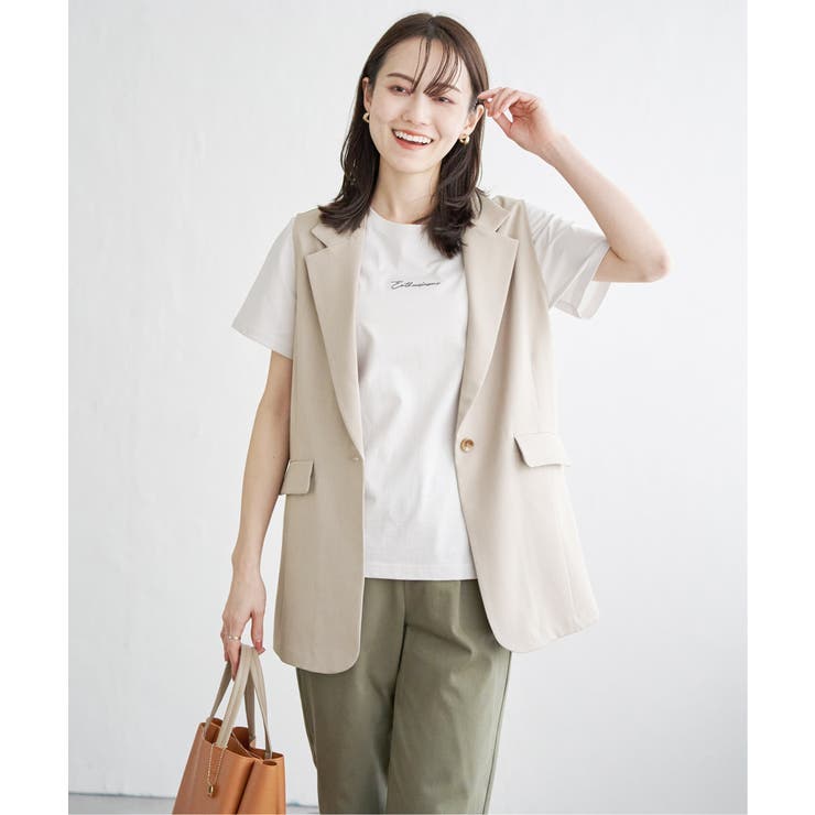 STRATA リネンライクペプラムトップス　 リネンライクテーラードタックジレ リネンライクテーラードタックジレ | 小柄・低身長女性向け