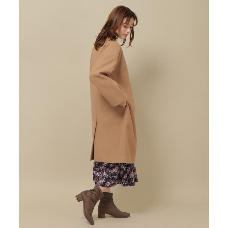 イエナ／春物❤️VIPEノーカラーVネックロングコート ベージュ入学式 Vネックノーカラーコート[品番：IKAW0011244]｜ikka （イッカ
