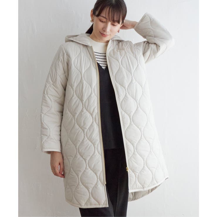 ベージュ | 撥水キルティングフードコート | ikka 