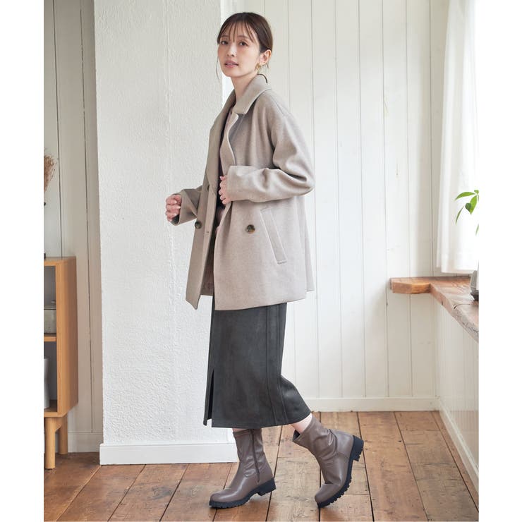 静電防止】ウールライクストレッチテーラーコート[品番：IKAW0023066