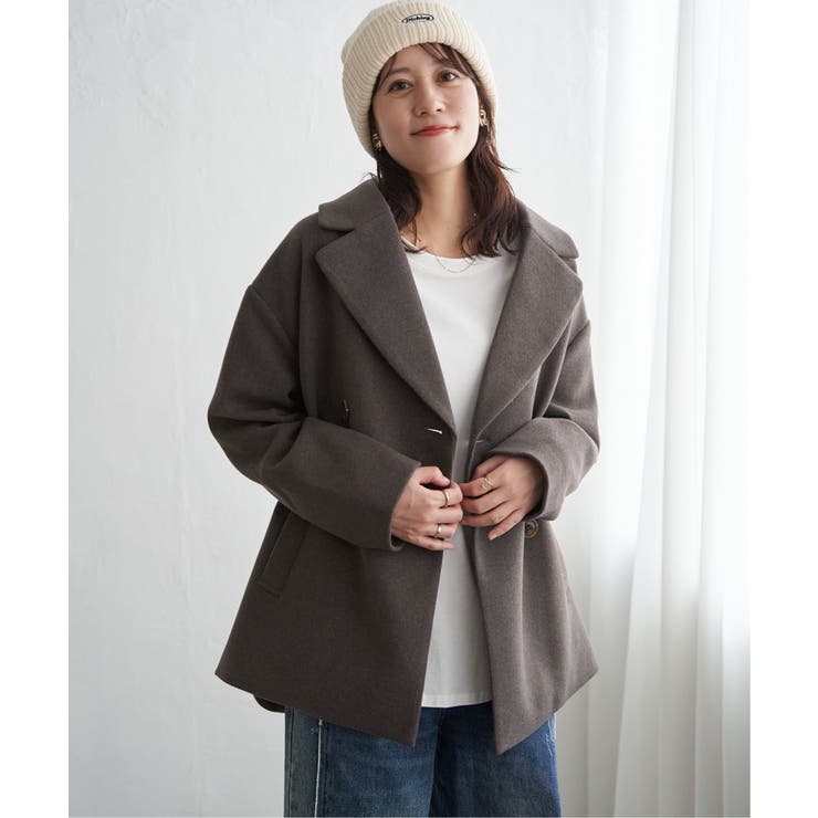 ブラウン | 【静電防止】ウールライクストレッチテーラーコート | ikka 