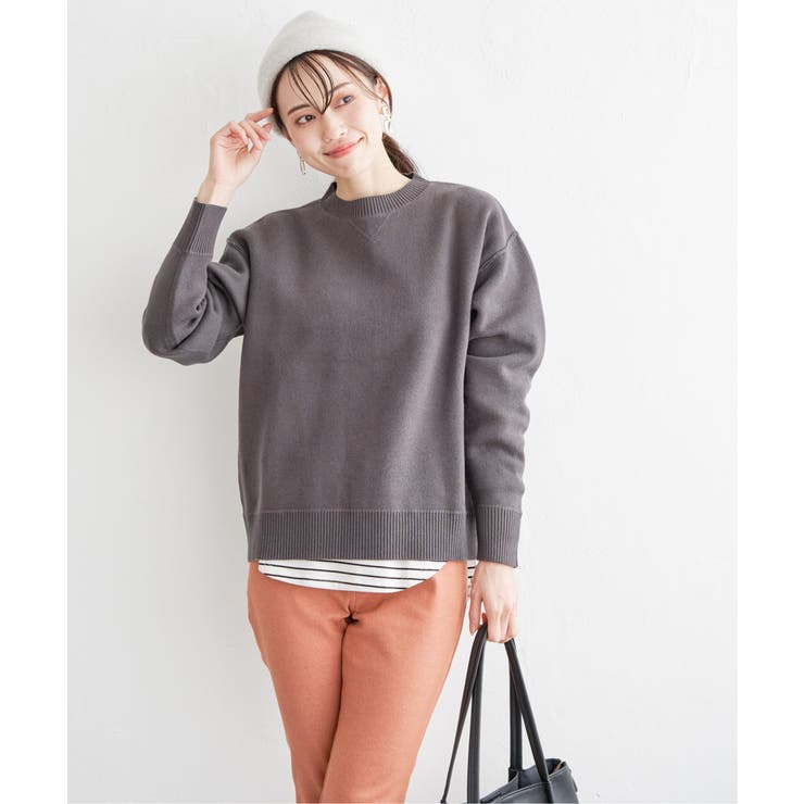 チャコール | ダブルフェイススウェットライクニット | ikka 