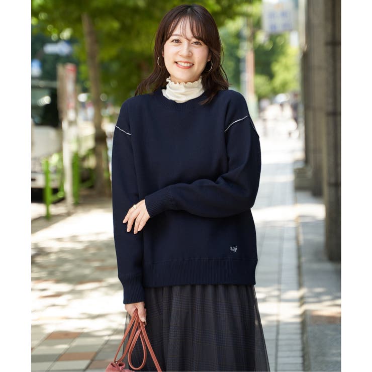 ネイビーブルー | コットンMIXスウェットライクニット | ikka 