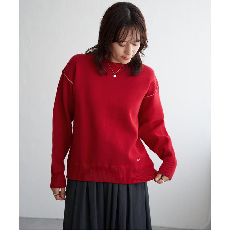 レッド | コットンMIXスウェットライクニット | ikka 
