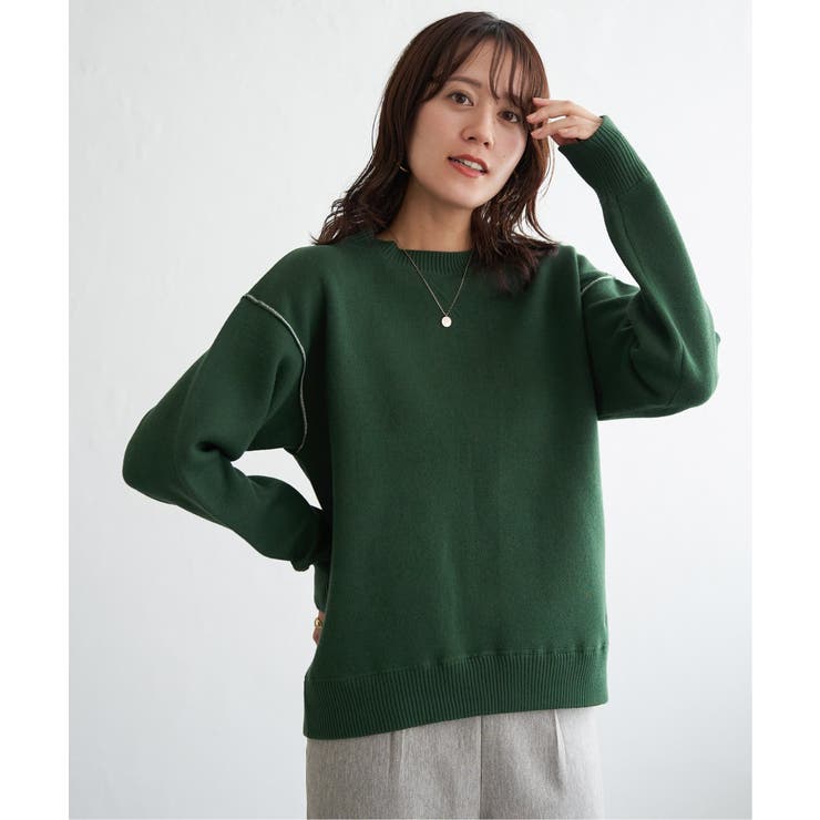 グリーン | コットンMIXスウェットライクニット | ikka 