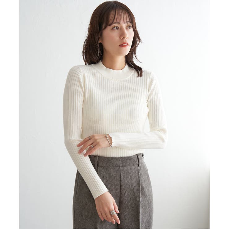 オフホワイト | ミニハイネックリブニット | ikka 