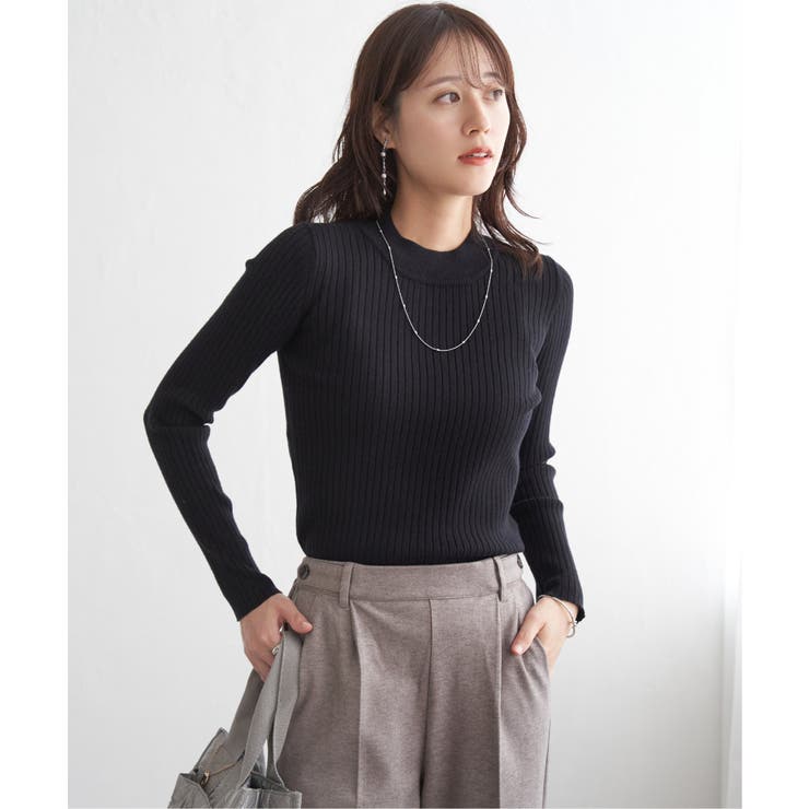 ブラック | ミニハイネックリブニット | ikka 