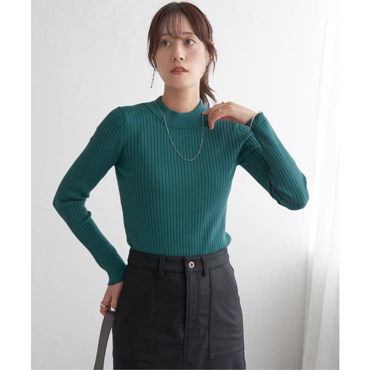 グリーン | ミニハイネックリブニット | ikka 