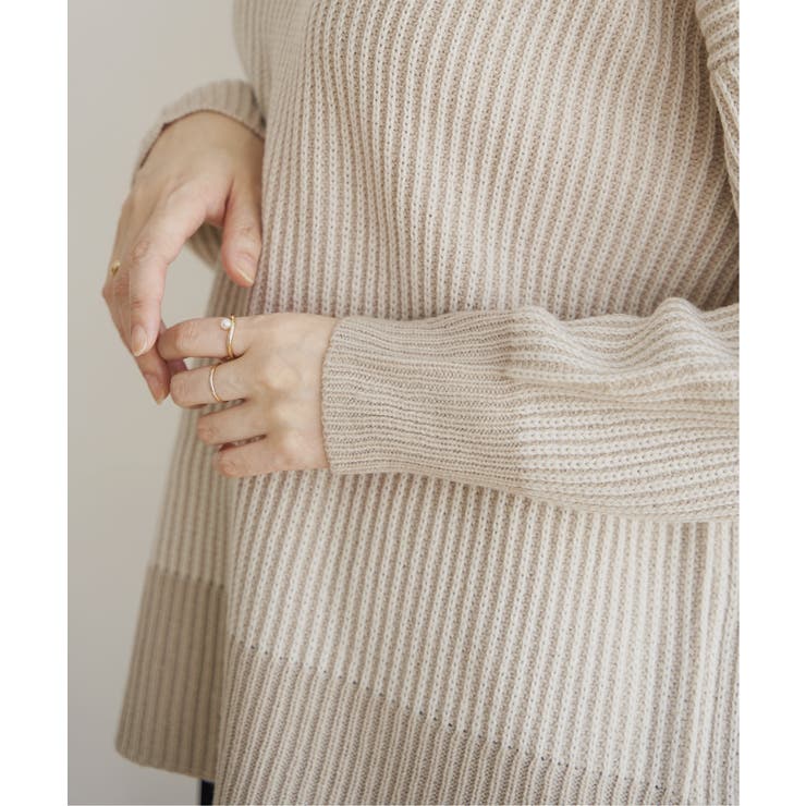 ★様　韓国イブル✨ストライプ柄オーガニッククリームベージュ215×235±5 ストライプ柄ニットプルオーバー[品番：IKAW0019554]｜ikka （イッカ