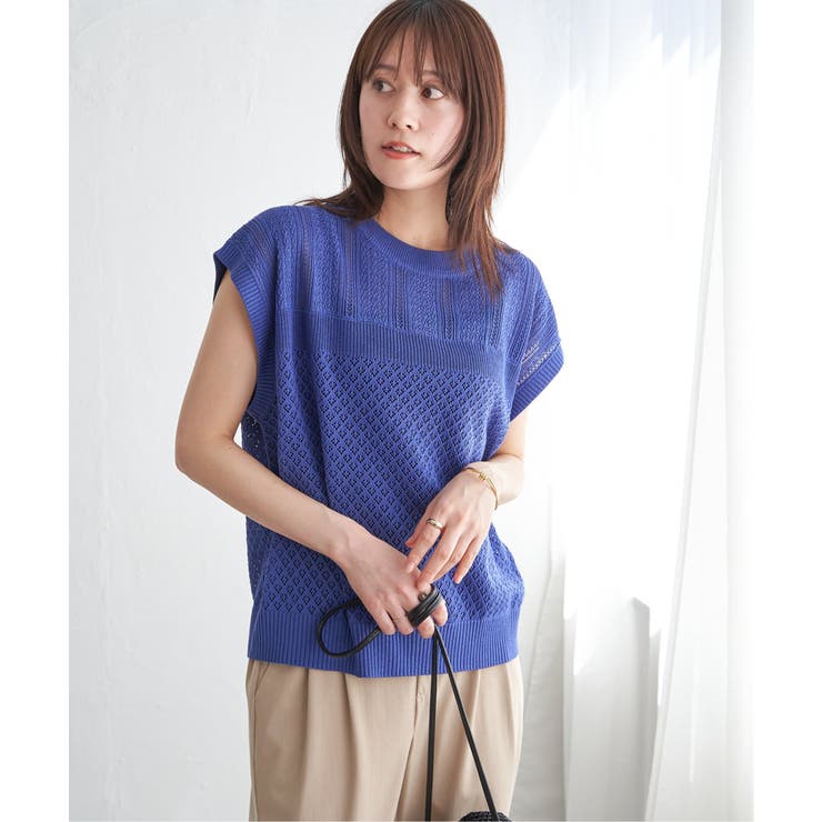 ブルー | 透かし編みニットプルオーバー | ikka 