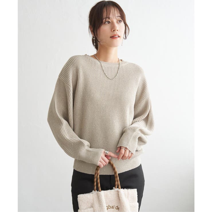 ベージュ | ラメスパンコールニットプルオーバー | ikka 