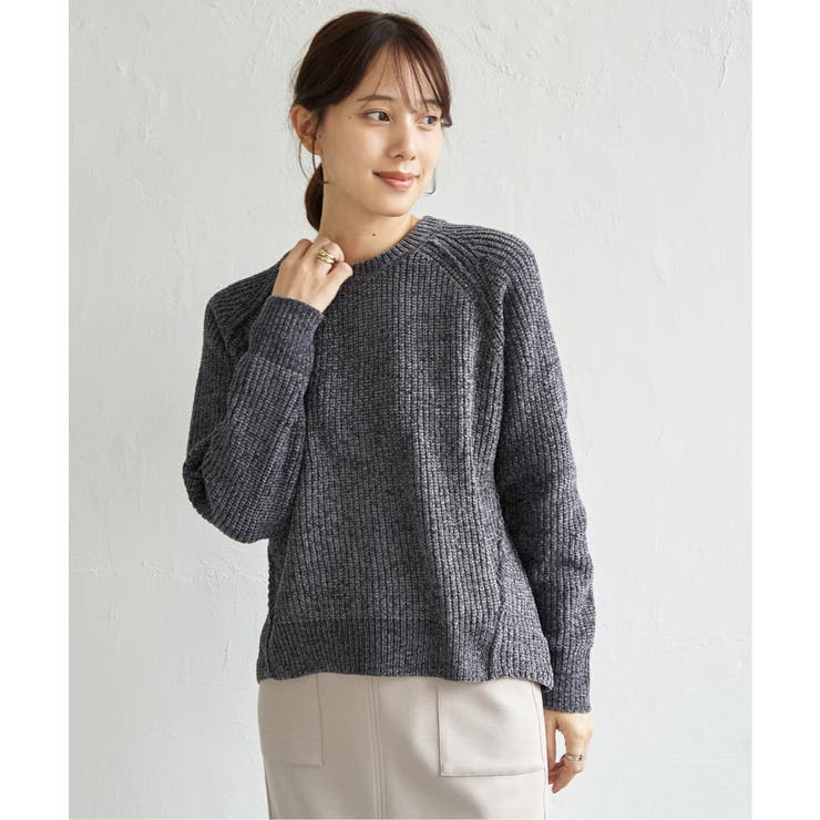 チャコール | 畦編みモールニットプルオーバー | ikka 