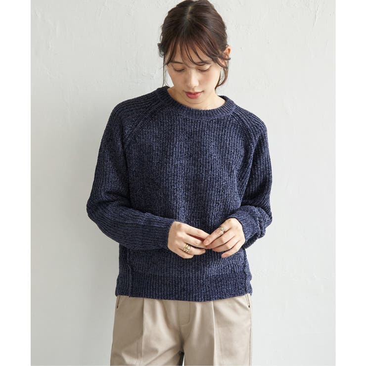 ネイビーブルー | 畦編みモールニットプルオーバー | ikka 