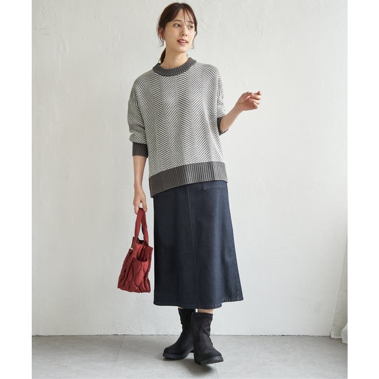 【お得だ値】ヘリンボン柄ニットプルオーバー | ikka  | 詳細画像8 