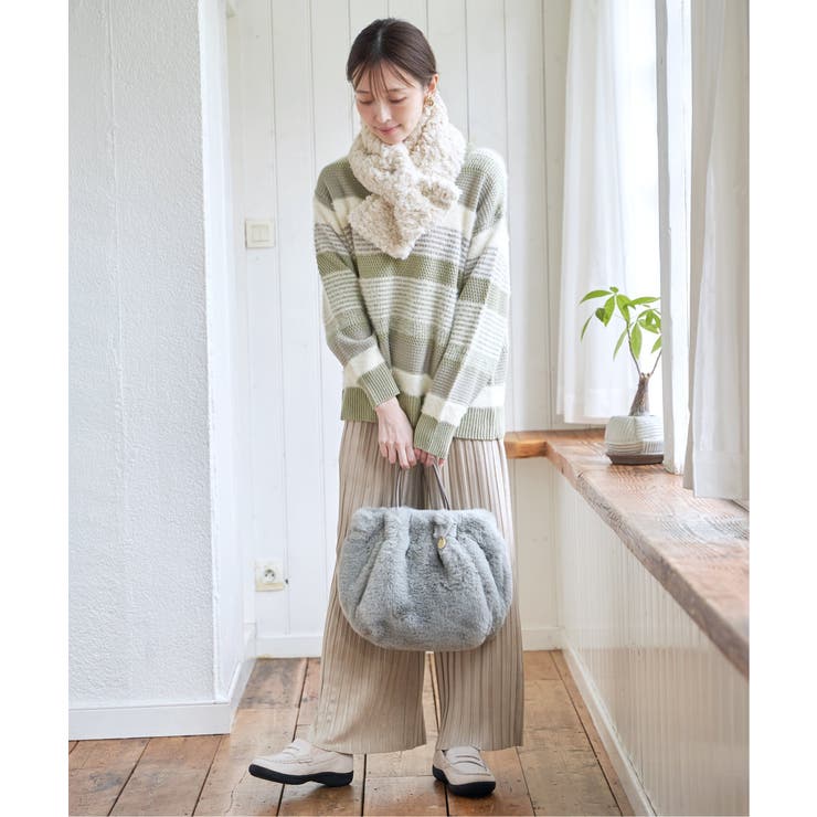 フェザー切り替えボーダーニットプルオーバー | ikka  | 詳細画像6 