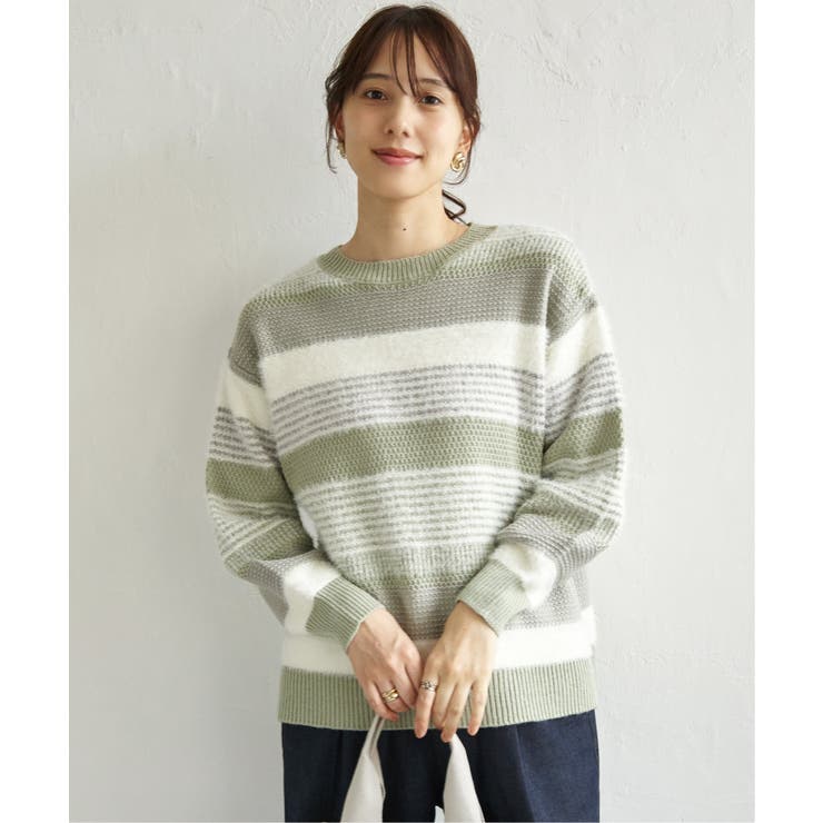 フェザー切り替えボーダーニットプルオーバー | ikka  | 詳細画像8 