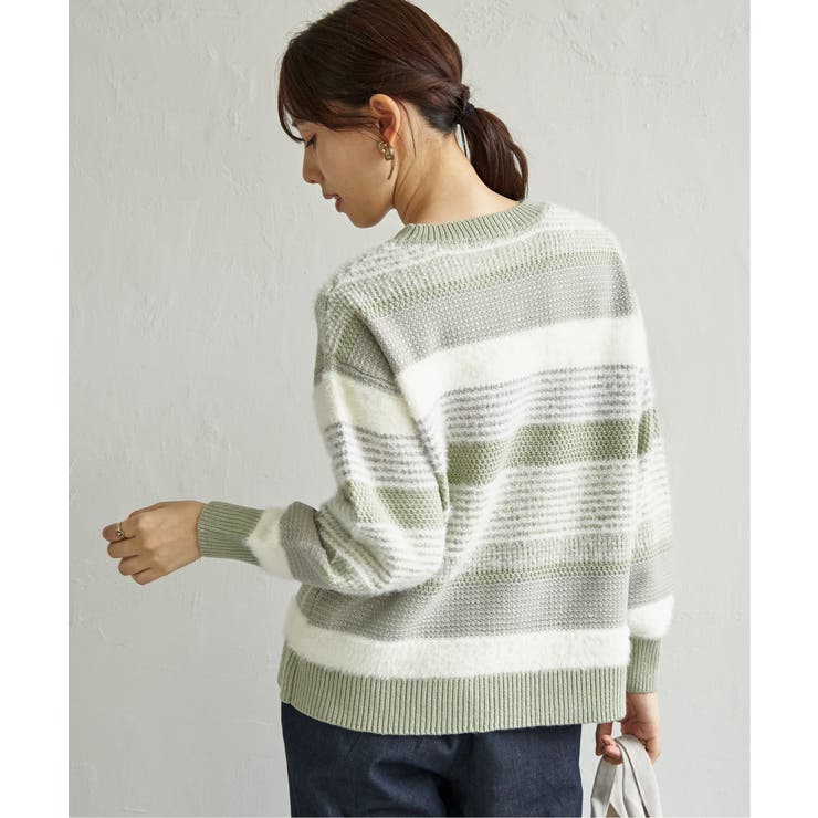 フェザー切り替えボーダーニットプルオーバー | ikka  | 詳細画像9 