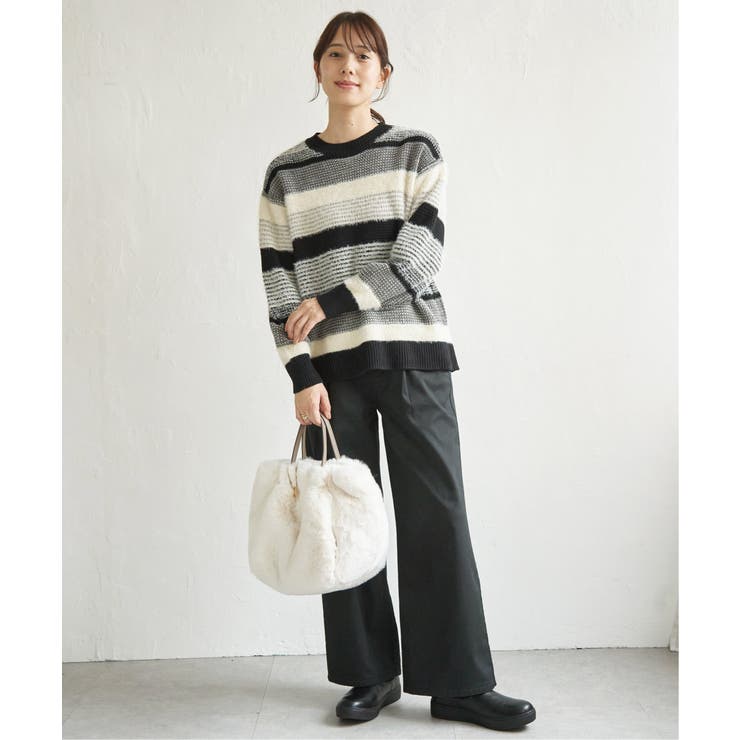 フェザー切り替えボーダーニットプルオーバー | ikka  | 詳細画像13 