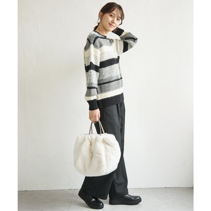 フェザー切り替えボーダーニットプルオーバー | ikka  | 詳細画像14 