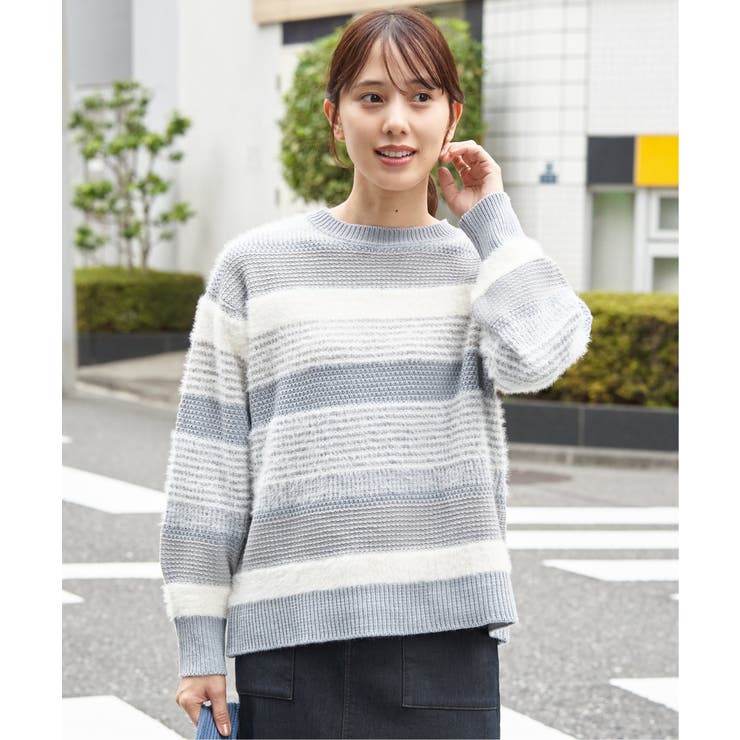 フェザー切り替えボーダーニットプルオーバー | ikka  | 詳細画像15 