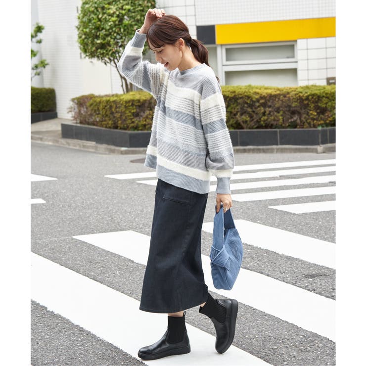 フェザー切り替えボーダーニットプルオーバー | ikka  | 詳細画像16 