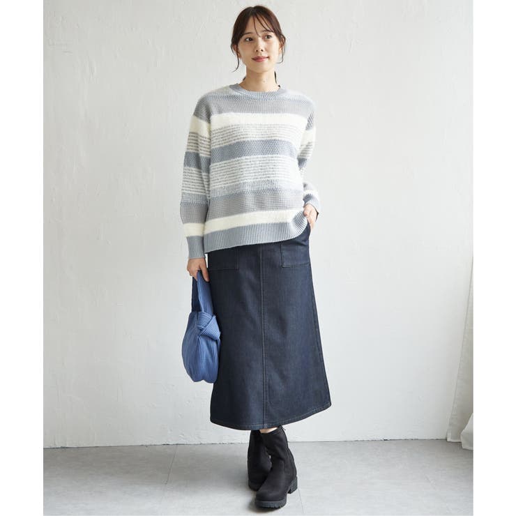 フェザー切り替えボーダーニットプルオーバー | ikka  | 詳細画像20 