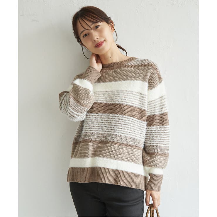 フェザー切り替えボーダーニットプルオーバー | ikka  | 詳細画像21 