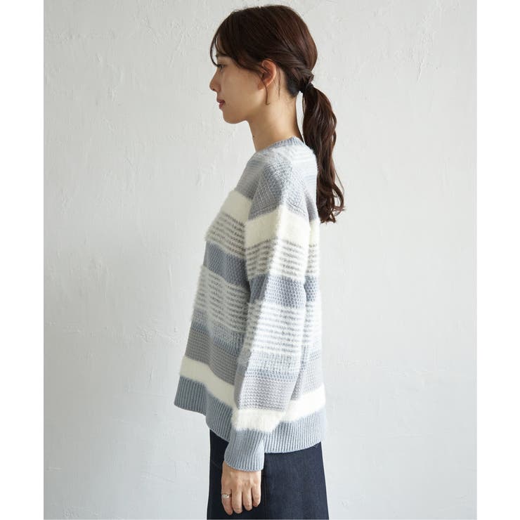 フェザー切り替えボーダーニットプルオーバー | ikka  | 詳細画像24 
