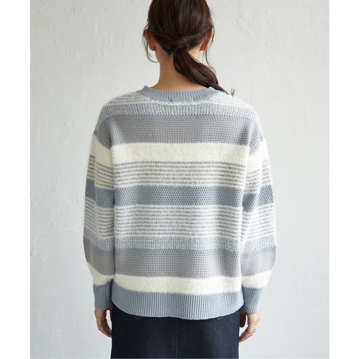 フェザー切り替えボーダーニットプルオーバー | ikka  | 詳細画像25 